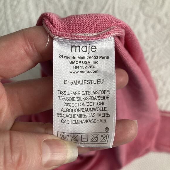 Maje Silk Cashmere Long Sleeve thin Crew Neck Pullover Sweater Pink One Size - Picture 7 of 10